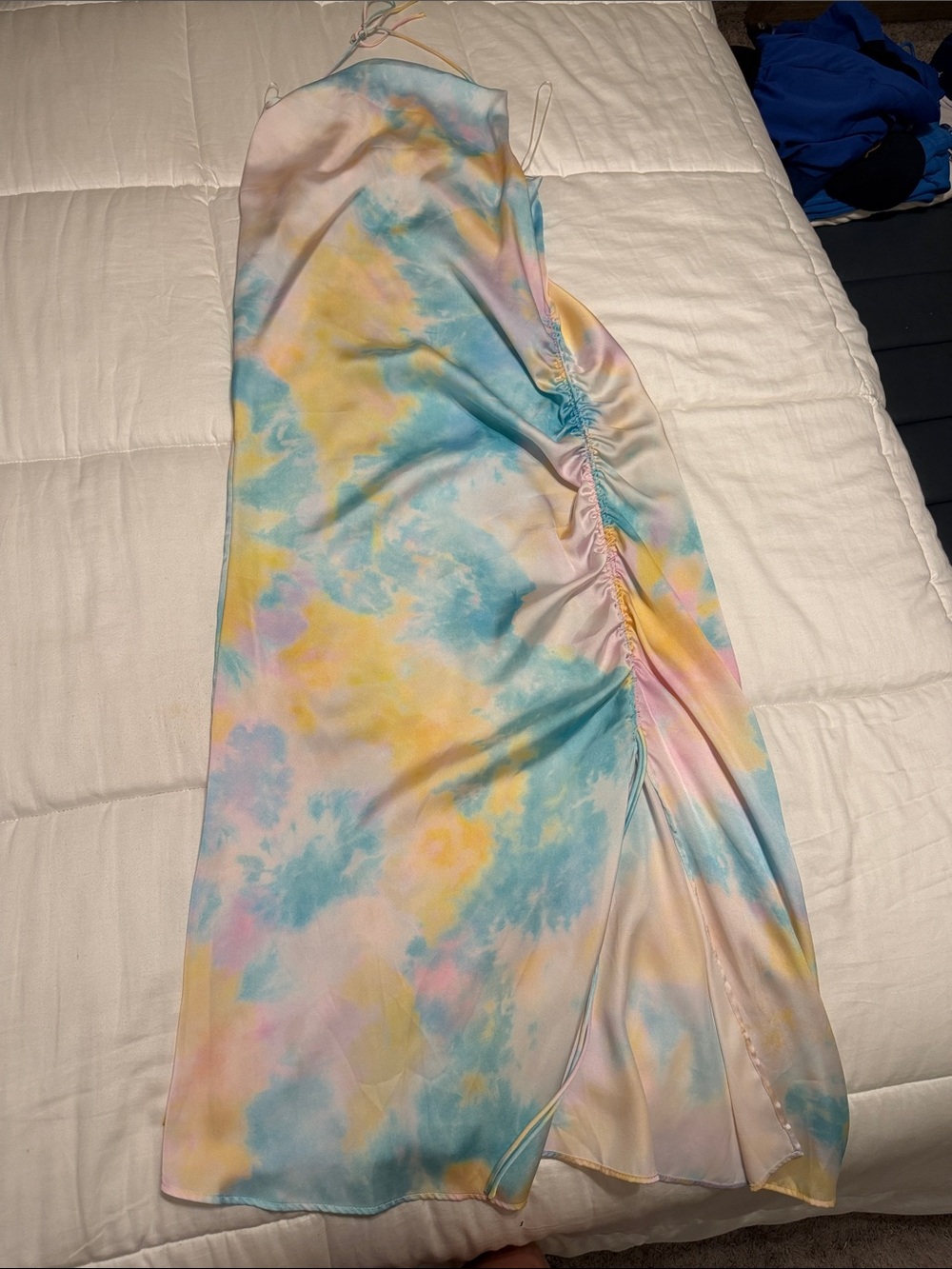 Zara Pastel Tie-Dye Satin High-Low Dress - Blue/Yellow/Pink